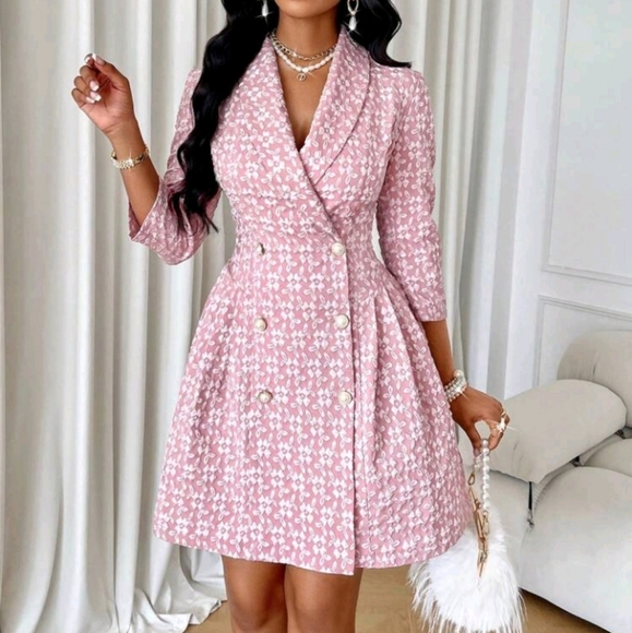 Double Breasted Pleated Hem Blazer Dress - Picture 1 of 4